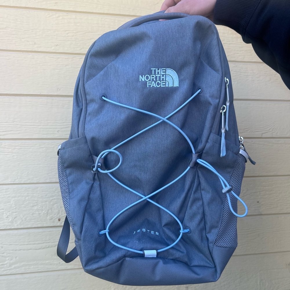 The North Face Gray and Light Blue Backpack